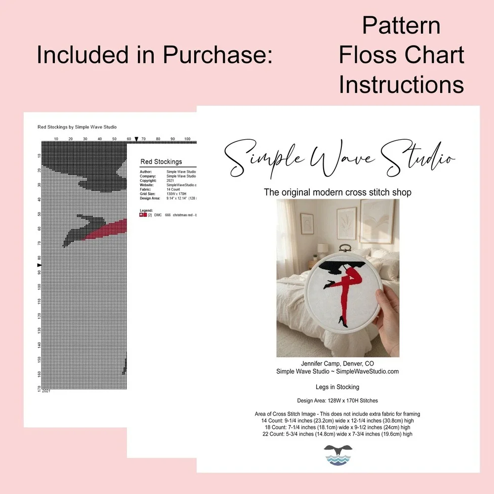 Legs in Stocking Modern Cross Stitch Pattern Red Black DIY